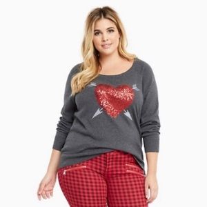 Torrid sequin heart and arrows sweater